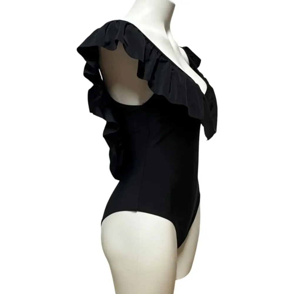 Altar'd State Ruffle Lace Up One Piece Swimsuit Black Small